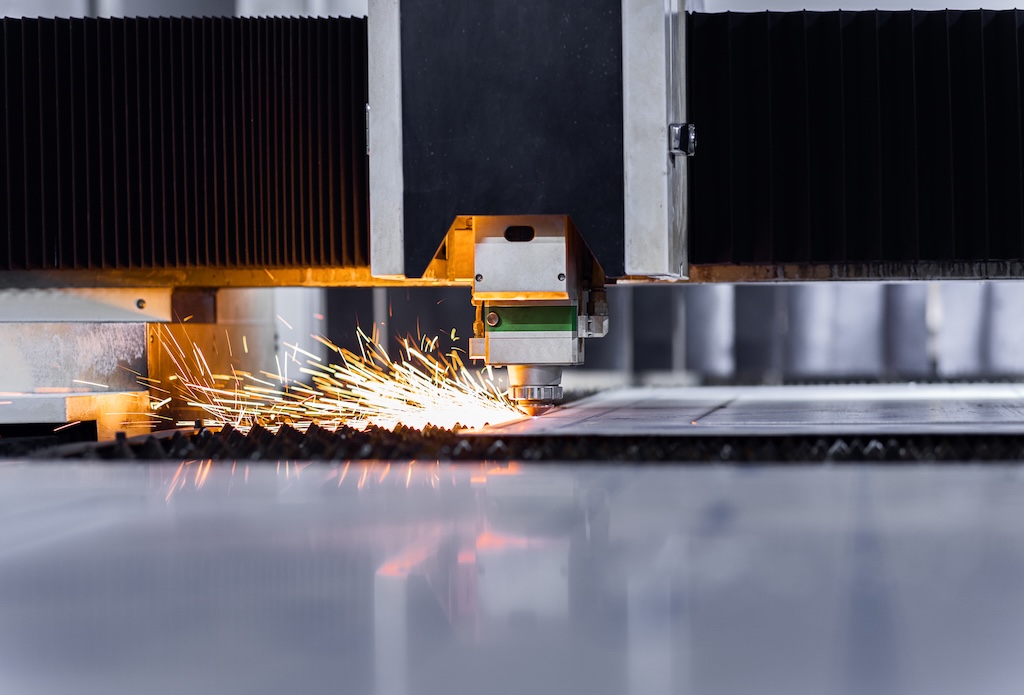 CNC Laser cutting metal plate.
